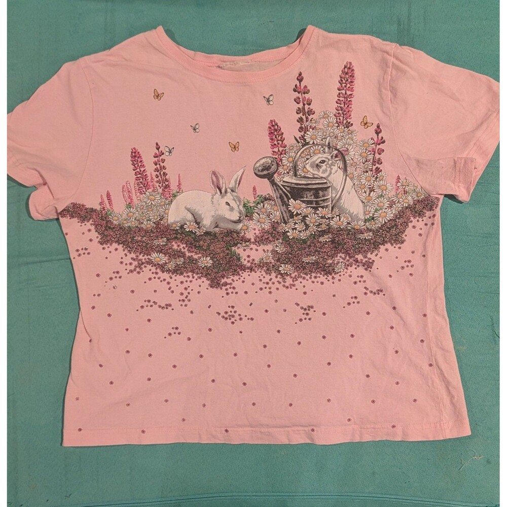 Vintage Bunnies Gardening Shirt Women's Large Glittery